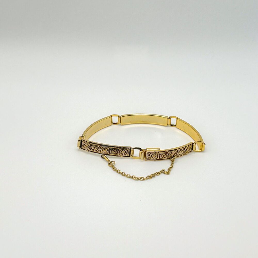Vintage IA Midas Toledo Damascene Gold Black Bracelet 7.25" Signed - Picture 3 of 6